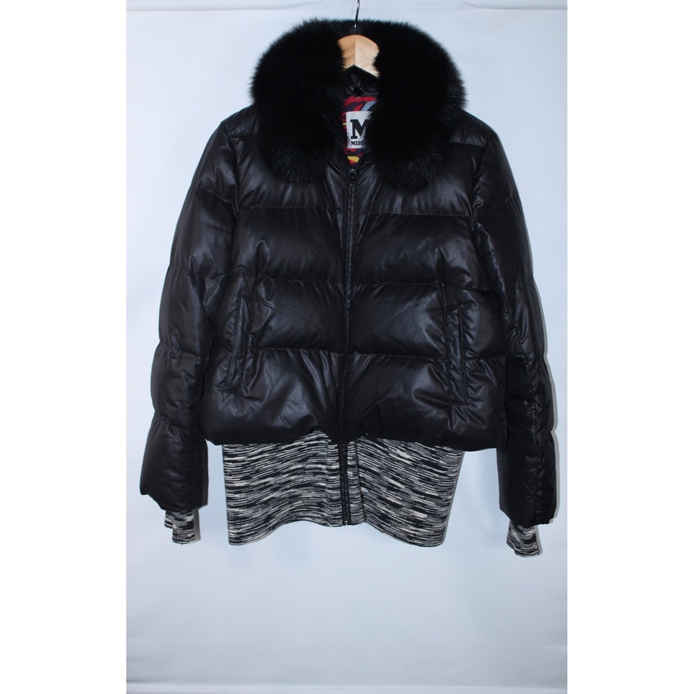 Missoni Women's Size 44 Black Feather Filling Blue Fox Fur Puffer Jacket